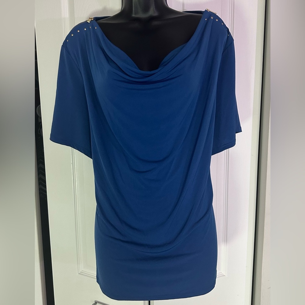 Carmen Marc Valvo - *Plus Size* Royal blue draped blouse w/ accents - Size 2X
